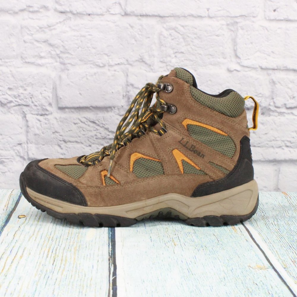 LL Bean Dri-Lex Brown Green Leather Mesh Waterproof Hiking Boots 11 M